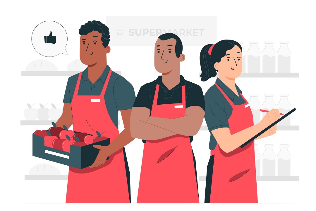 ilustração em vetor de trabalhadores em supermercado